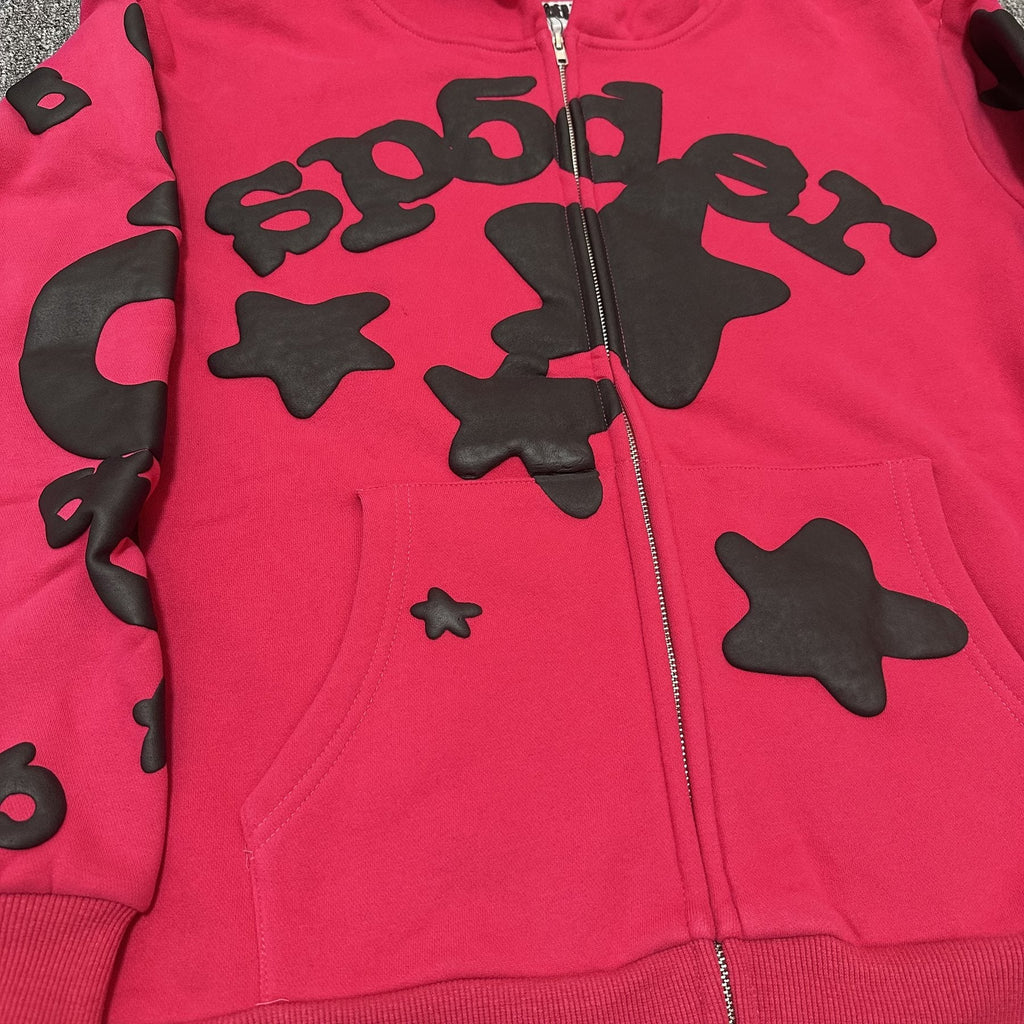 Sp5der Red Graphic Zip Hoodie