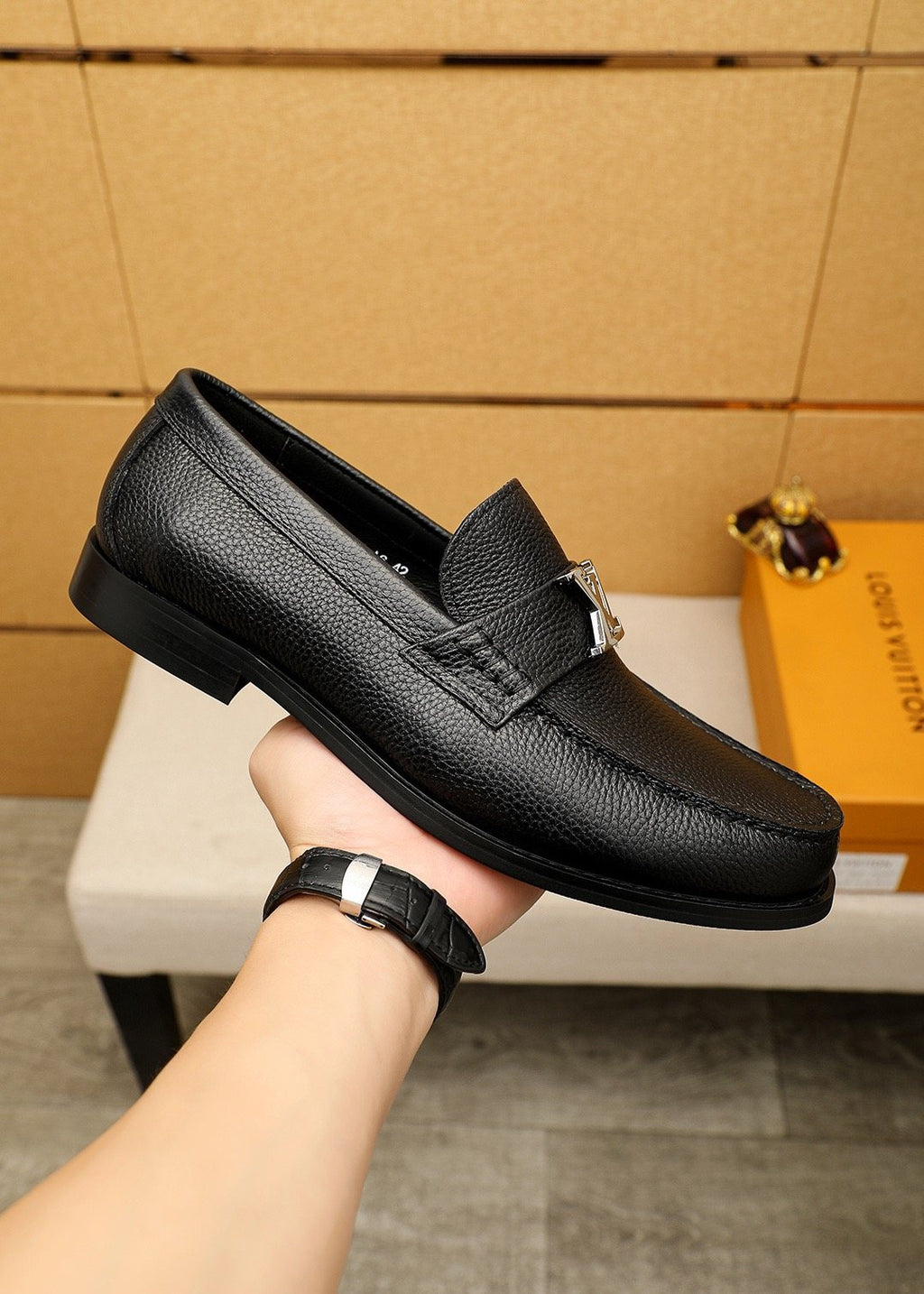 Louis Vuitton Black Pebbled Leather Loafers