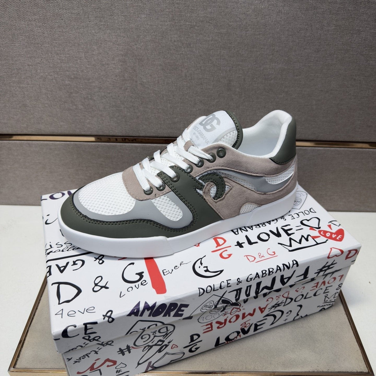 Dolce & Gabbana White, Olive & Taupe Sneakers